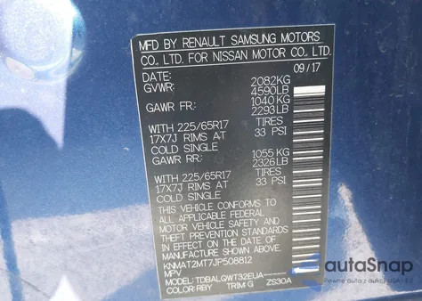 2018 Nissan Rogue Sv z USA, uszkodzony, nr VIN KNMAT2MT7JP508812